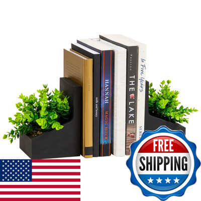Mind Reader Contemporary Planter Bookends Book Holders Faux Greenery Decorative
