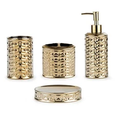 Gold Bathroom Accessory Set, 4-Piece Ceramic Bathroom Decorations Accessories