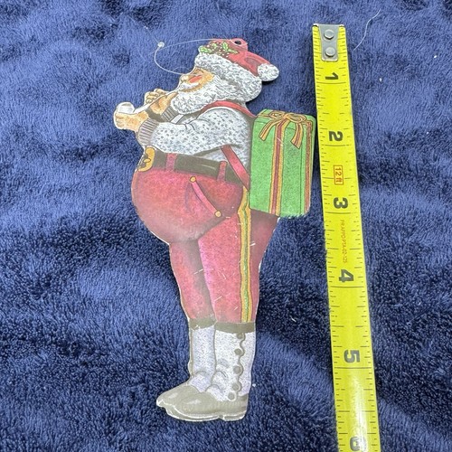 Vintage Dept 56 piatto latta Babbo Natale ornamento con pipa Hong Kong decorazione natalizia - Foto 5 di 5