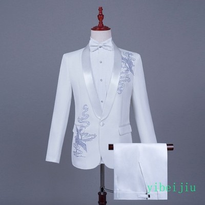 Men's Phoenix Color Diamond Host Singer Suit Blazers Stage Performance 2PCS Slim