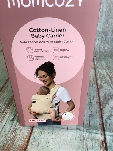 Momcozy Cotton Linen Ergonomic Baby Carrier Light Amber For 7-44lbs - Picture 5 of 7