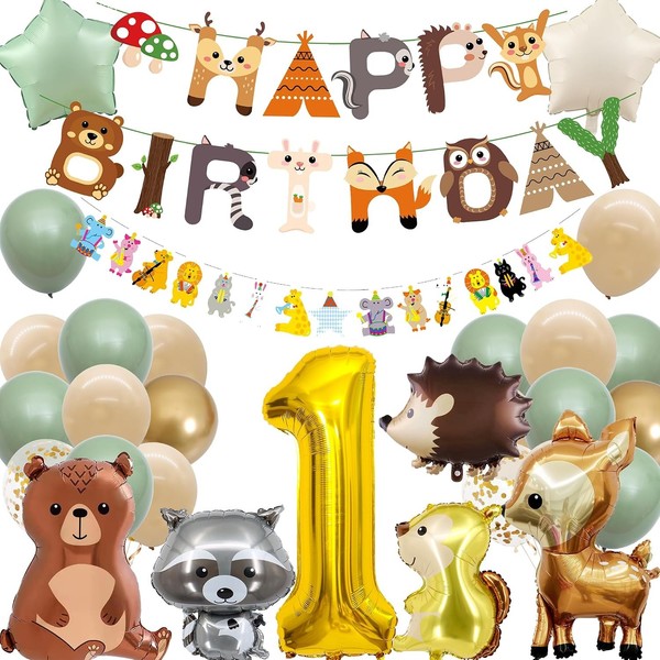 Waldtiere Geburtstag Deko Ballons 1 Jahr Junge MäDchen Feier Deko-image
