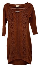 Free People Sweater Dress Brown XS Layered Knit Open Back Long Sleeve Short Fall