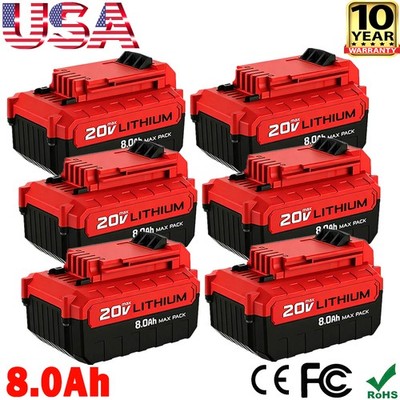 6Pack 8.0Ah Battery for Porter Cable 20V 20 Volt MAX Lithium-ion PCC685L PCC680L