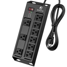 Magnetic Heavy Duty 20A Power Strip with Surge Protector, 9-Outlet Metal Junc...