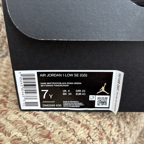 NIKE AIR JORDAN 1 LOW SE DARK BEETROOT ROMA GREEN GS SIZE 7Y NIB DM0589-635 - Picture 14 of 14