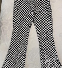 Black and White Checkered Sequin Flare Pants Women's