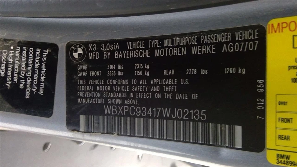 Used Front Left Seat Belt Front fits: 2007 Bmw X3 bucket driver retractor w/o fo Foto 4 de 4