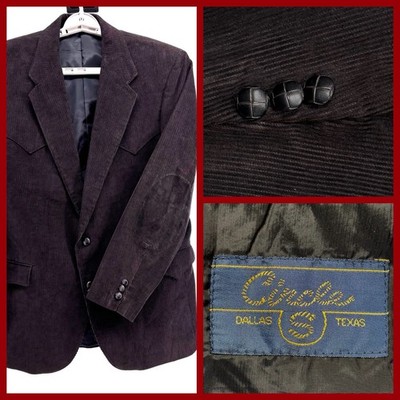 Circle S Western Black CORDUROY Suit Jacket Blazer Sport Coat Elbow Patch 44 R