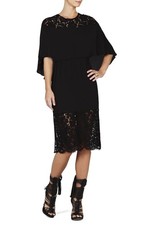 NEW BCBGMAXAZRIA BLACK LACIE LACE-BLOCKED CAPE DRESS WQR64D39/L295A SIZE XS