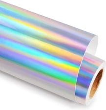 GIRAFVINYL Sliver Holographic Permanent Vinyl 6 feet, Glossy Rainbow Silver 