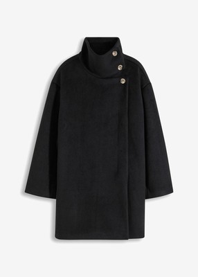 Wollimitat-Kurzmantel mit raffiniertem Stehkragen Gr 38 Schwarz Damen Jacke Neu*