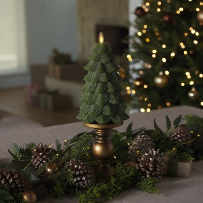 Luminara Christmas Tree Flameless Candle Glitter and Snow Finish Moving Flame...