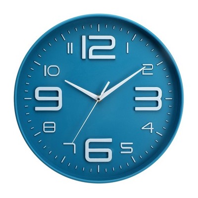 12 Inch Silent and Non Tick Battery Powered Quartz round Wall Clock, Blue Modern