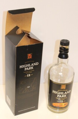 Highland Park 12 Year Old Single Malt Scotch Whisky Bottle - EMPTY - w/Box 70cl