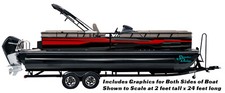 Red Dark Grey Lines Black Graphic Wrap Decal Kit Bass Fishing Boat Vinyl Pontoon