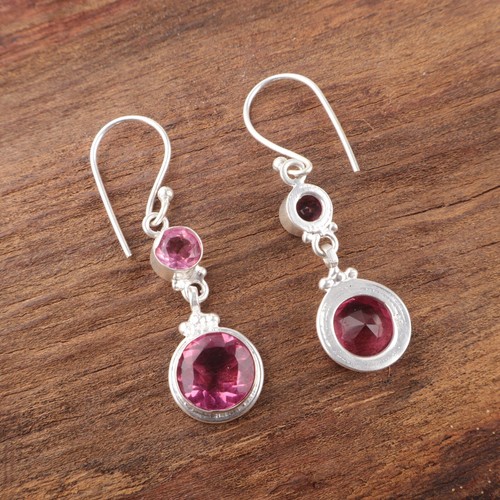 Pink Tourmaline Gemstone 925 Sterling Silver Handmade Jewelry Bridal Earrings - Picture 4 of 8