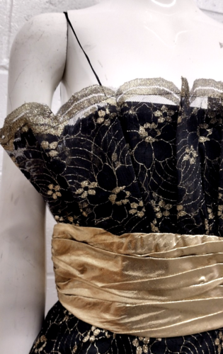 1980s Strapless Dress Sexy Evening Couture Wear Lillie Rubin Gold Black Lace - Picture 23 of 24