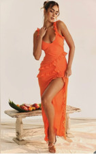 House of CB Pixie Ruffle Maxi Dress M - Flame Orange
