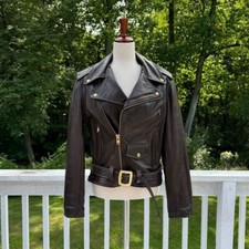 Vintage Lesco Women s Motorcycle Brown Leather Jacket Talon Zipper.