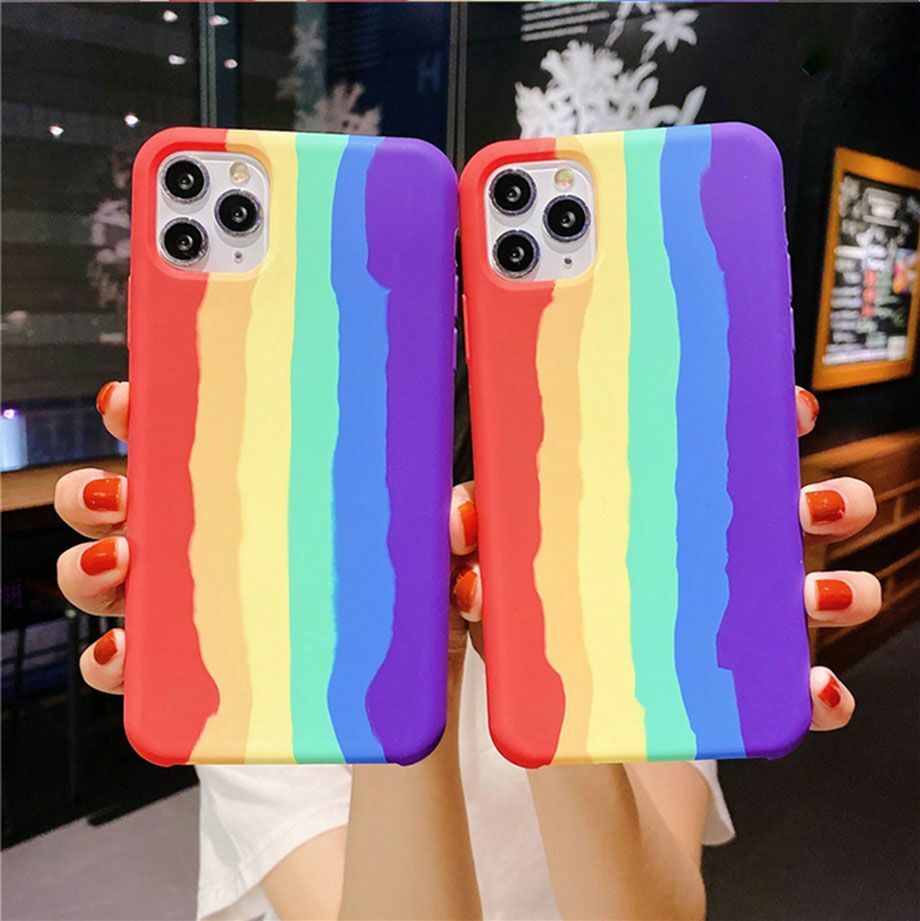 Liquid Silicone Phone Case for iPhone 11 Pro MAX 12 X XS XR Art Rainbow  Colours