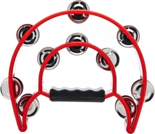 Zenison Double Row Tambourine with Metal Jingles Hand Percussion Shaker - Red