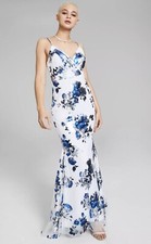 TEEZE ME Juniors' Printed Foil Mesh Dress Blue & White Size 11