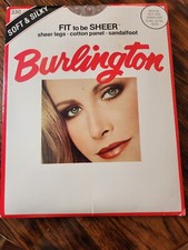 Vintage Burlington Pantyhose Soft Silky Medium Sandalfoot Cotton Panel Stockings