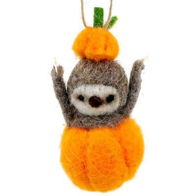 Sloth Ornament - Wool Sloth in Pumpkin Christmas  Holiday Autumn Halloween