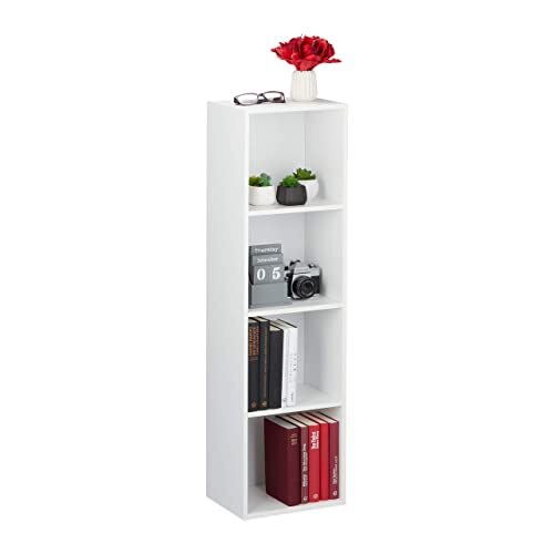 Relaxdays Libreria con 4 Scomparti, Design Moderno, da Salotto, Scaffale (X5A)