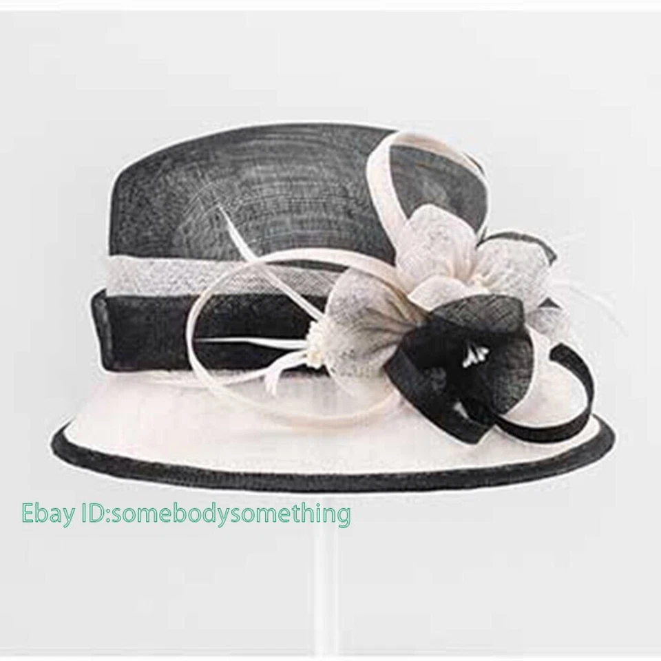 Sinamay Pillbox 女士鸡尾酒肯塔基德比帽子优雅教堂花朵 — 第 4/4 张图片