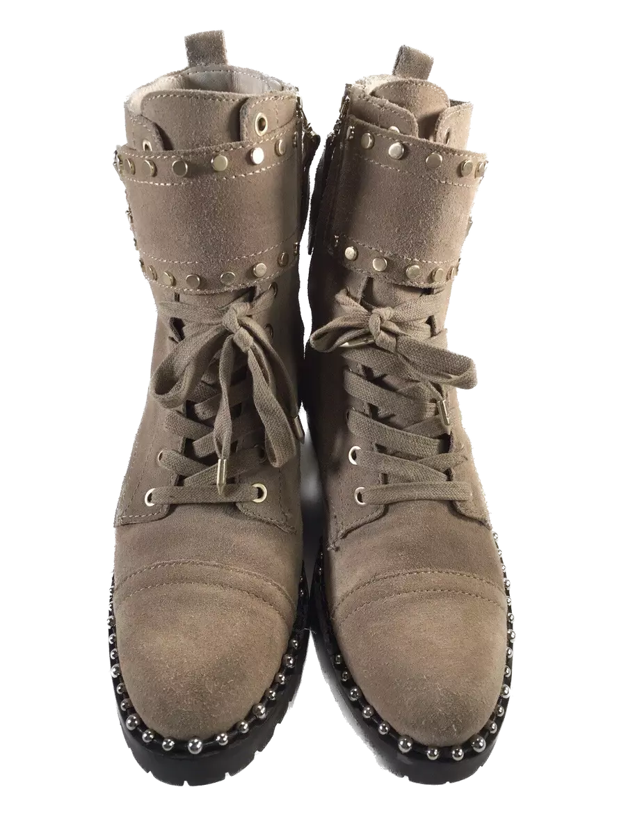 Sam Edelman Jennifer Studded Combat Boots Oatmeal Suede Zip Ankle