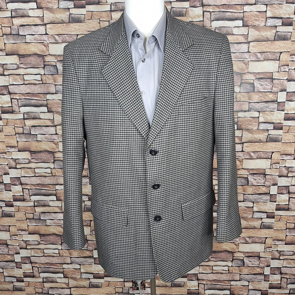 John Henry Sport coat Blazer Mens 40R Black White Grid Check 3 Button Ventless - Image 3 of 4
