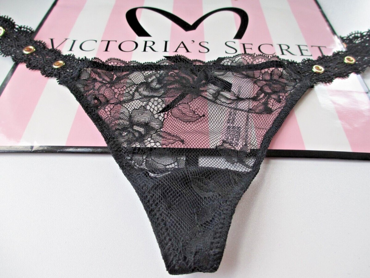 ☆Victoria's Secret☆ Very Sexy キラキラのリボン Vストリング VICTORIA'S SECRET VERY SEXY Black Grommet Lace V-String
