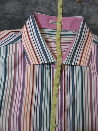 Bugatchi Uomo Shaped Fit Mens Dress Long Sleeve Striped Multi-color Shirt XL - Picture 10 of 10