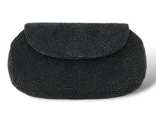 Vtg Miranda Clutch Evening Bag Purse Seed Bead Snap Close Black Circles