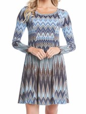 Karen Kane 3L21560 Blue Desert Zig Zag Print A-Line Stretch Jersey Dress - $128