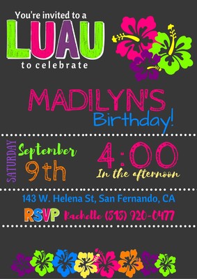 Luau Hawaiian Party Invitation Personalized Custom You Print Chalkboard Ebay - roblox party tags chalkboard roblox birthday roblox party favors roblox paty favor tags roblox birthday party favors printable tag