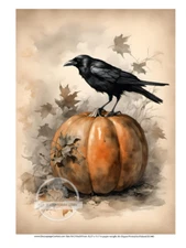 Crow with Pumpkin | A4 8.3" x 11.7" | Halloween Rice Paper | Decoupage Central