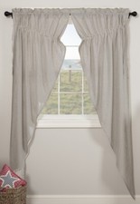 84" L Denim Blue Seersucker Prairie Curtains w/ Drawstrings Farmhouse Hatteras
