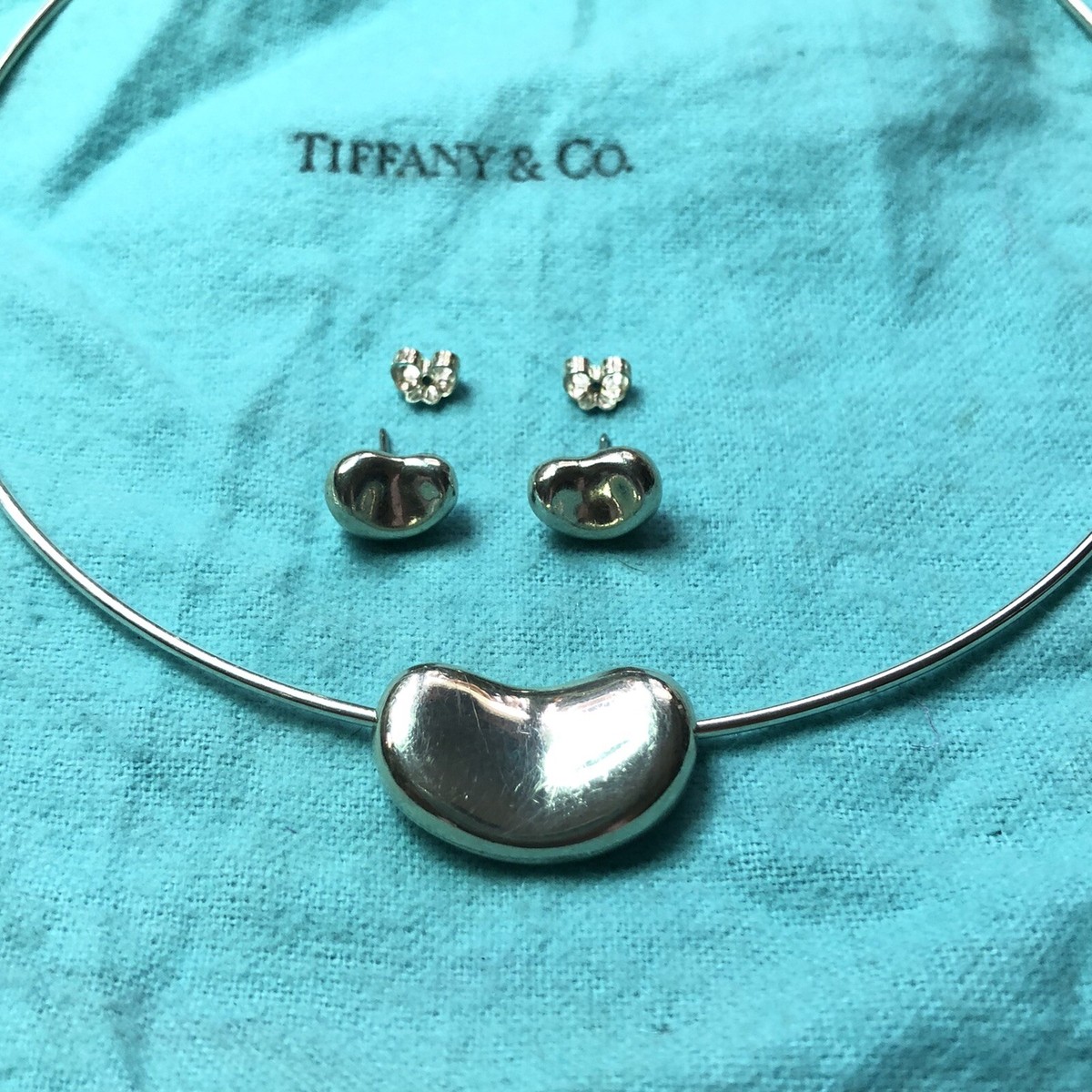 Tiffany & Co. Large Choker Bean Set Necklace & Post Earrings .925 Elsa Peretti