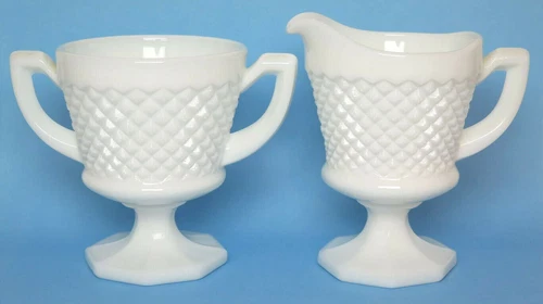 Vintage Westmoreland English Hobnail Milk Glass Creamer Sugar Set