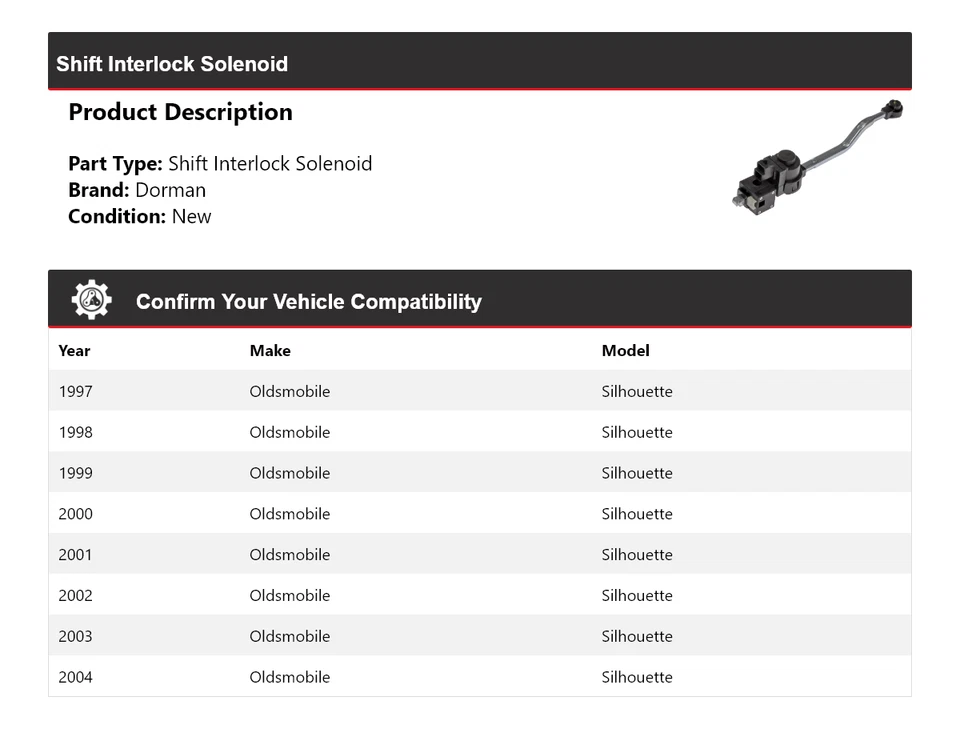 Solenoide de bloqueo de cambio Oldsmobile Silhouette Dorman 1997-2004 1998 1999 Foto 2 de 4