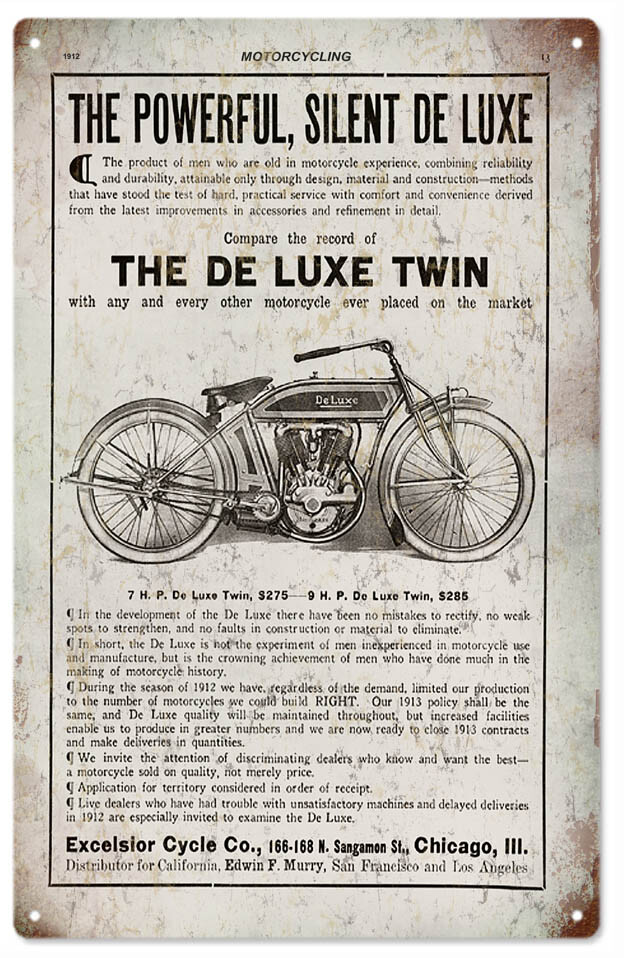 Vintage Style Metal Sign The De Luxe Twin Motorcycle 8 x14 | eBay