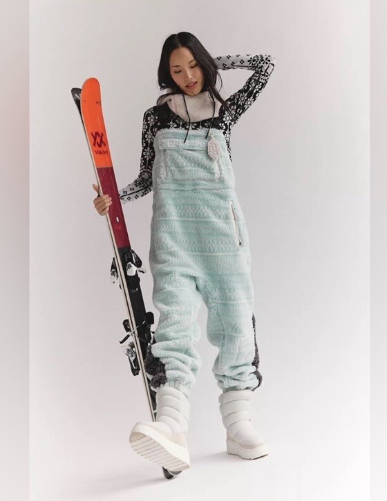 Free People Hit The Slopes Printed Salopette Fleece Overalls Size