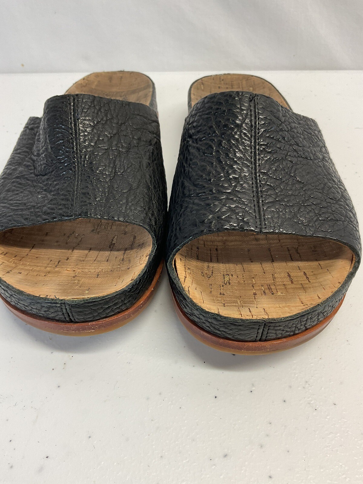 KORKEASE Tutsi Black Leather Slide Sandals Size 8 Gem