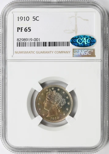 1910 5c Proof Liberty Nickel NGC CAC PF65