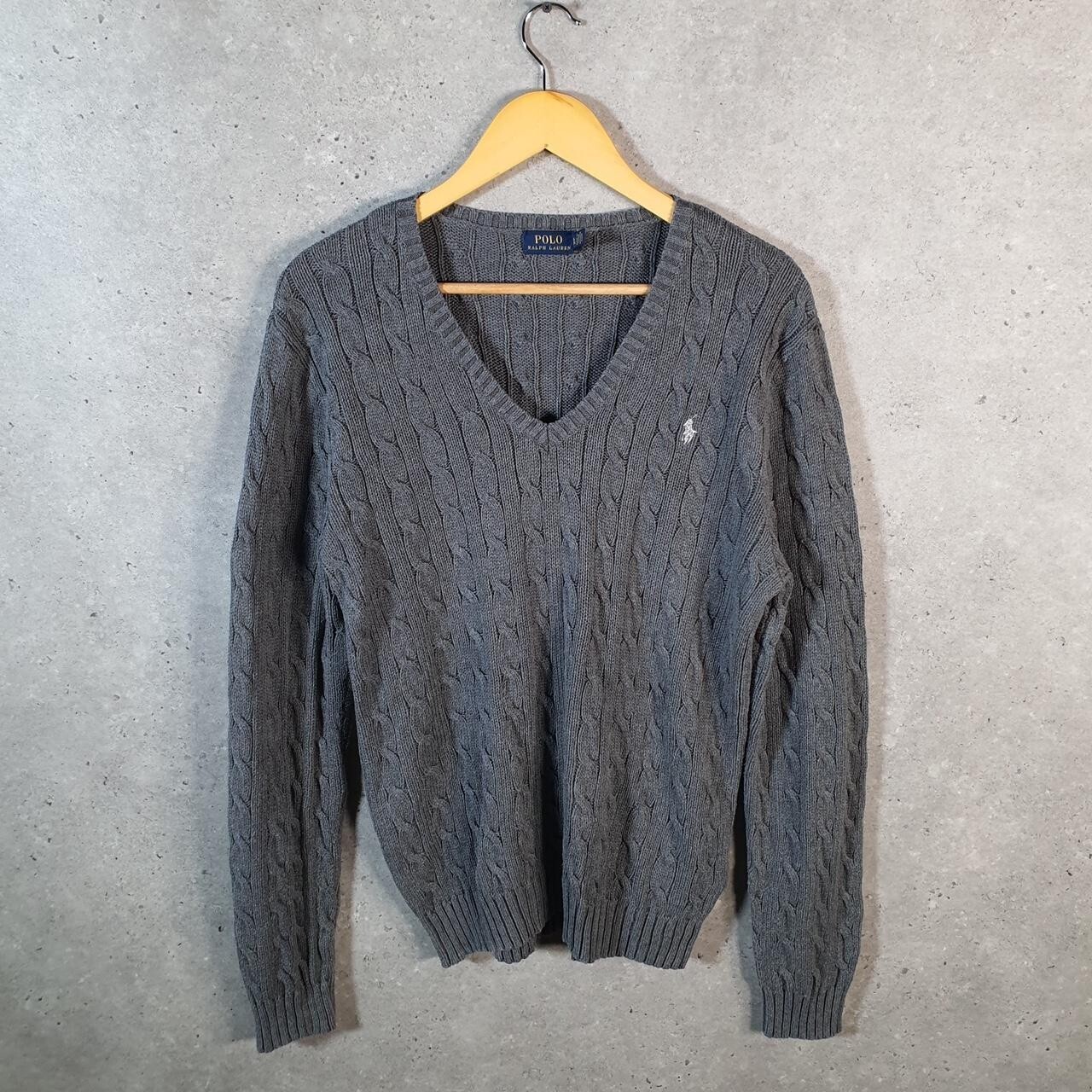 Felpa pesante vintage Ralph Lauren polo maglia cavo donna XL grigio pony