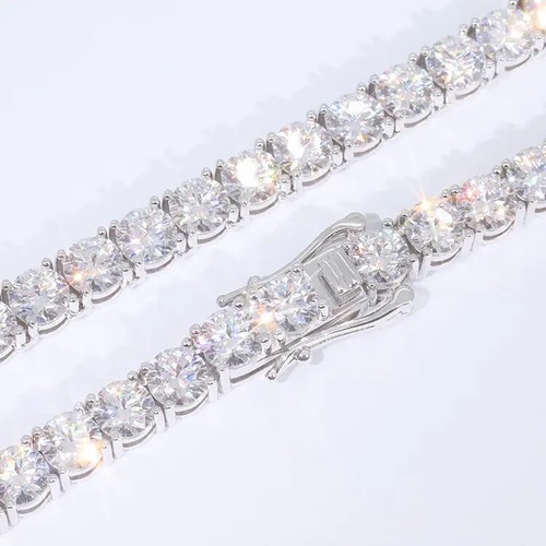 Echt 925 Sterling Silber VVS1 Moissanit 2 mm Breite Tennis Kette Halskette - Bild 2 von 5