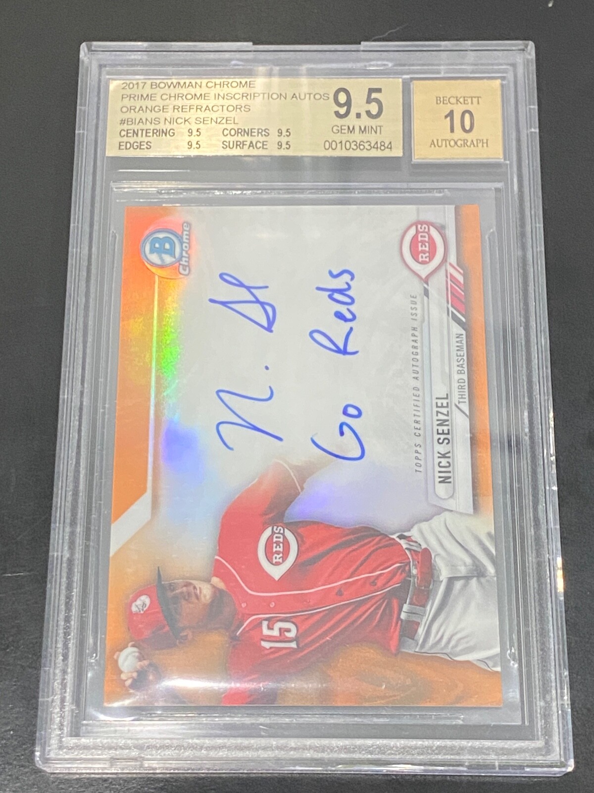 2017 Bowman Chrome NICK SENZEL Auto RC ORANGE REFRACTOR /25 - BGS 9.5